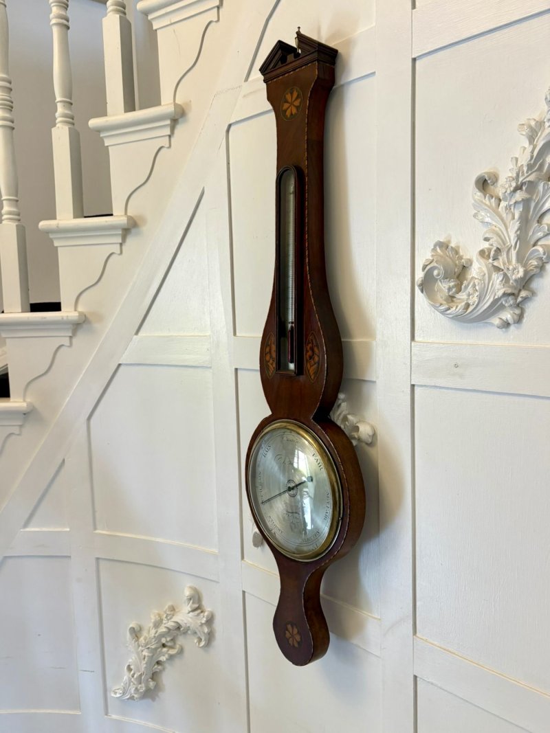 Antique George III Quality Mahogany Shell Inlaid Banjo Barometer - Image 3